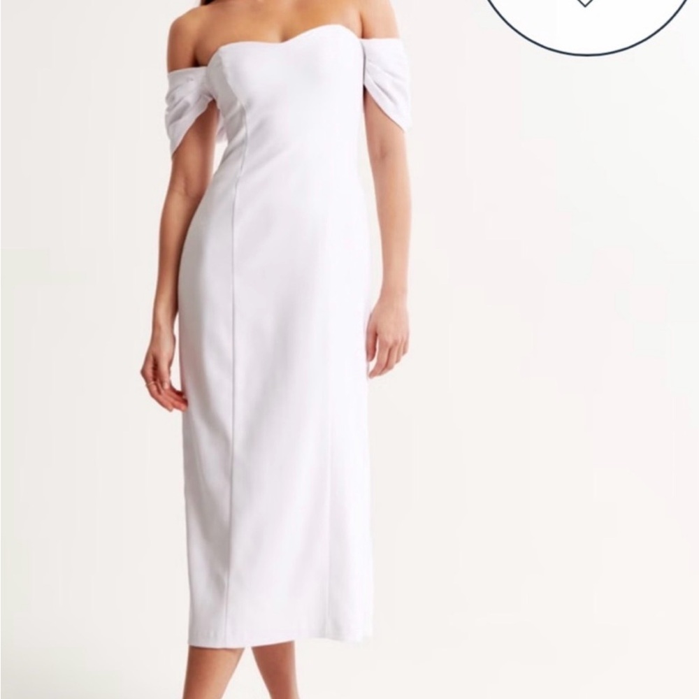 Abercrombie & Fitch White Off-Shoulder Midi Dress